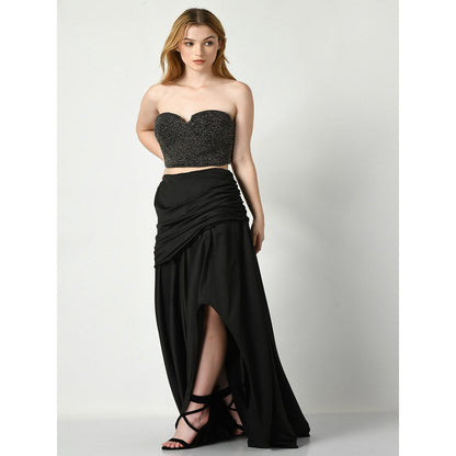 Sunanta Madaan Black Draped Skirt with Sequined Crop Top (Set of 2)