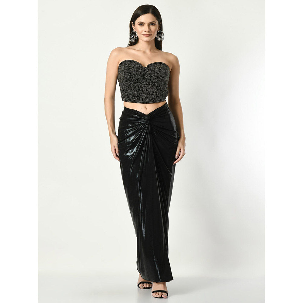 Sunanta Madaan Black Knot Skirt with Sequined Crop Top (Set of 2)