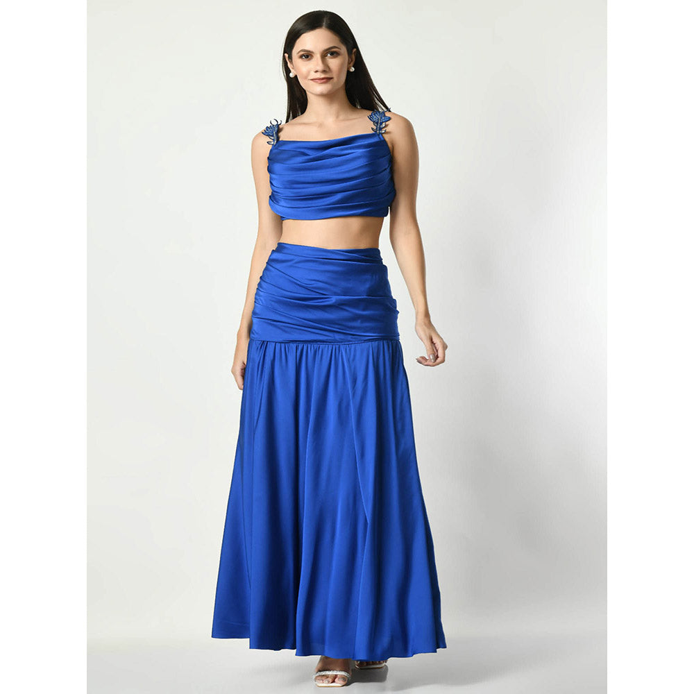Sunanta Madaan Royal Blue Skirt with Embroidered Crop Top (Set of 2)