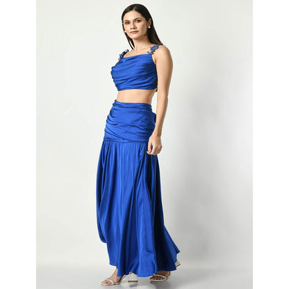 Sunanta Madaan Royal Blue Skirt with Embroidered Crop Top (Set of 2)