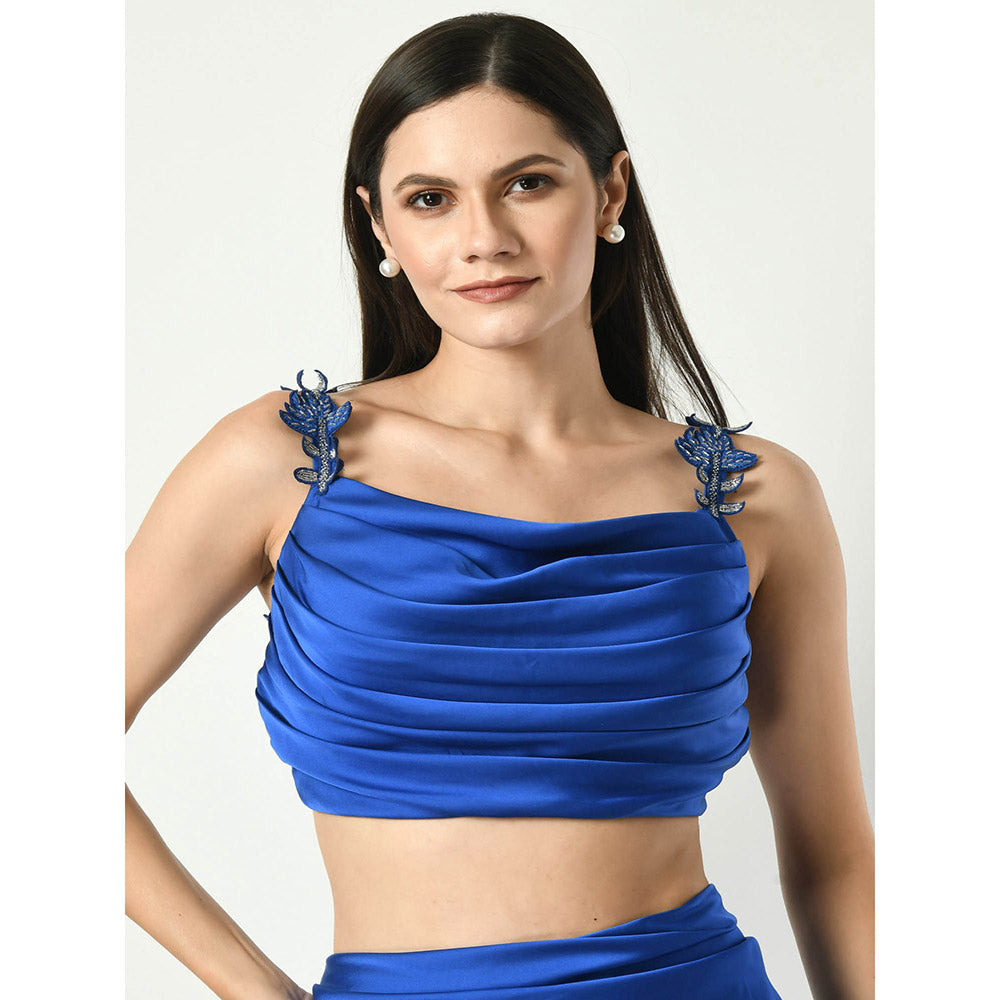 Sunanta Madaan Royal Blue Skirt with Embroidered Crop Top (Set of 2)