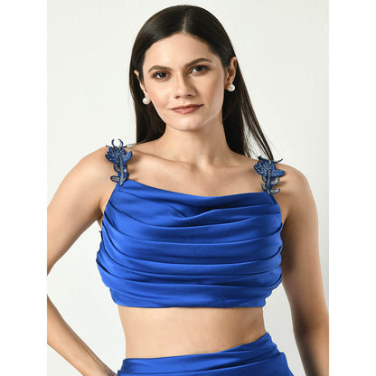 Sunanta Madaan Royal Blue Skirt with Embroidered Crop Top (Set of 2)
