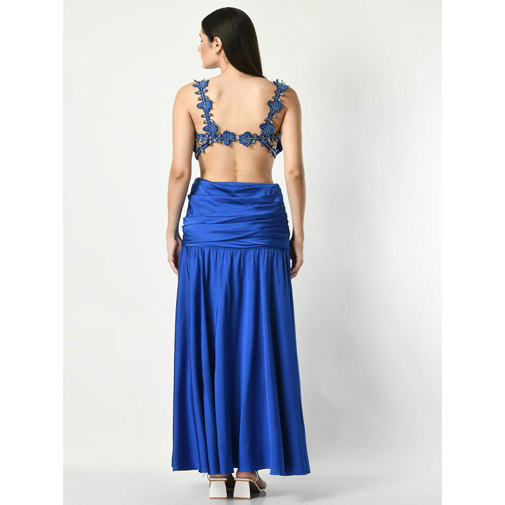 Sunanta Madaan Royal Blue Skirt with Embroidered Crop Top (Set of 2)