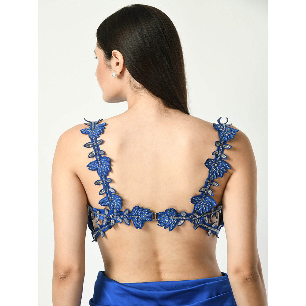 Sunanta Madaan Royal Blue Skirt with Embroidered Crop Top (Set of 2)