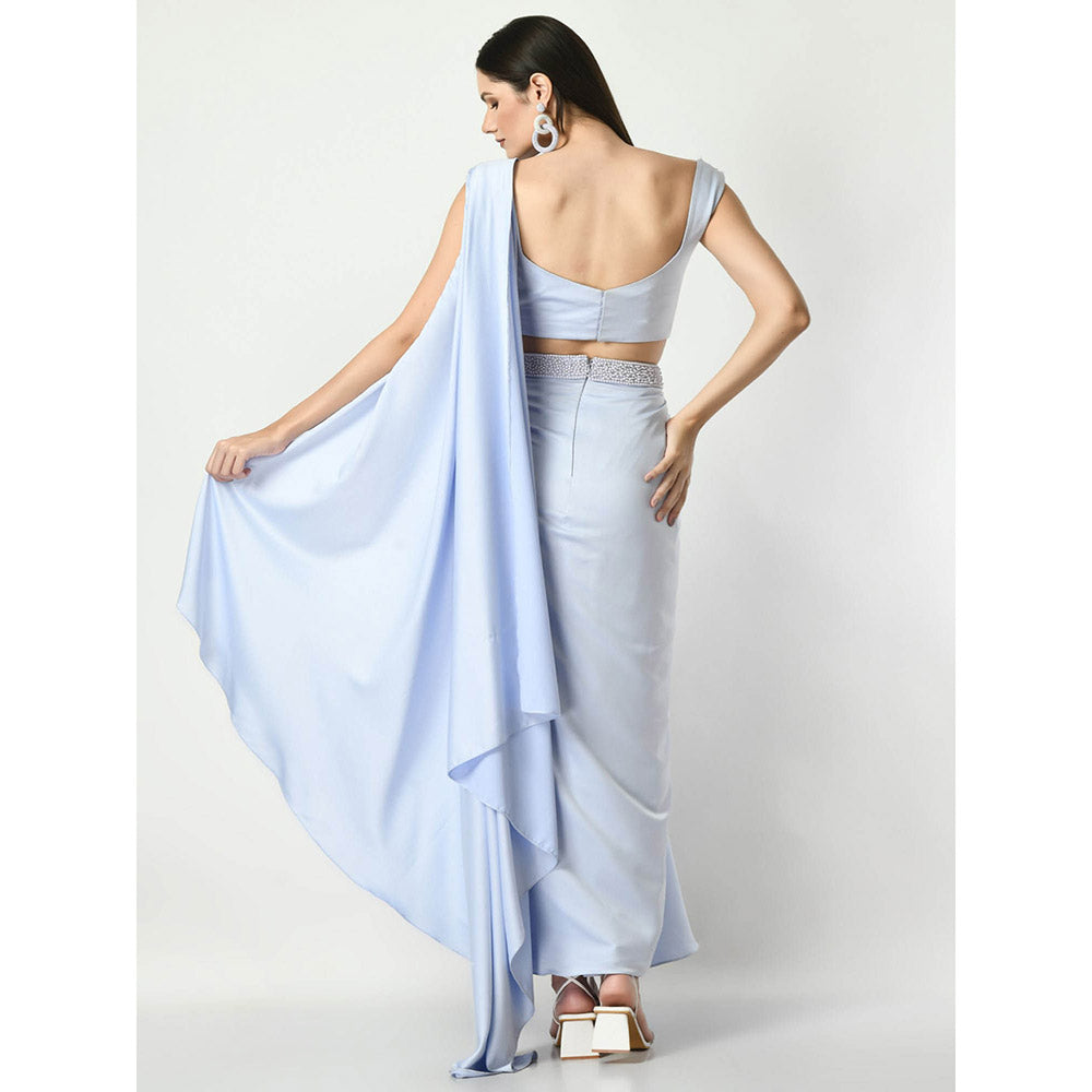 Sunanta Madaan Blue Pearl Embroidered Skirt with Attached Draped and Blouse (Set of 2)