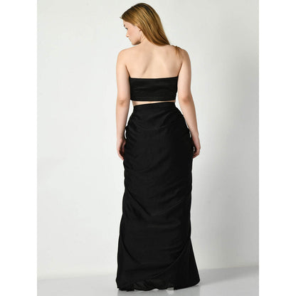 Sunanta Madaan Black Beads Embroidered Crop Top with Skirt (Set of 2)