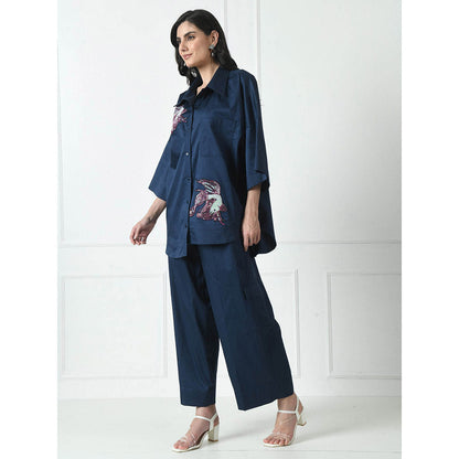 Sunanta Madaan Navy Blue Luxury Cotton Co-Ord (Set of 2)