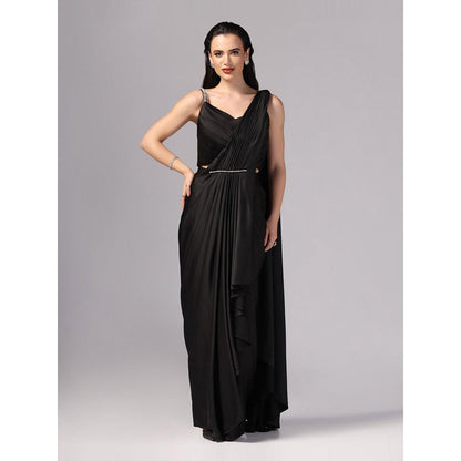 Sunanta Madaan Black Indo Western Pre-Draped Saree with Stitched Blouse