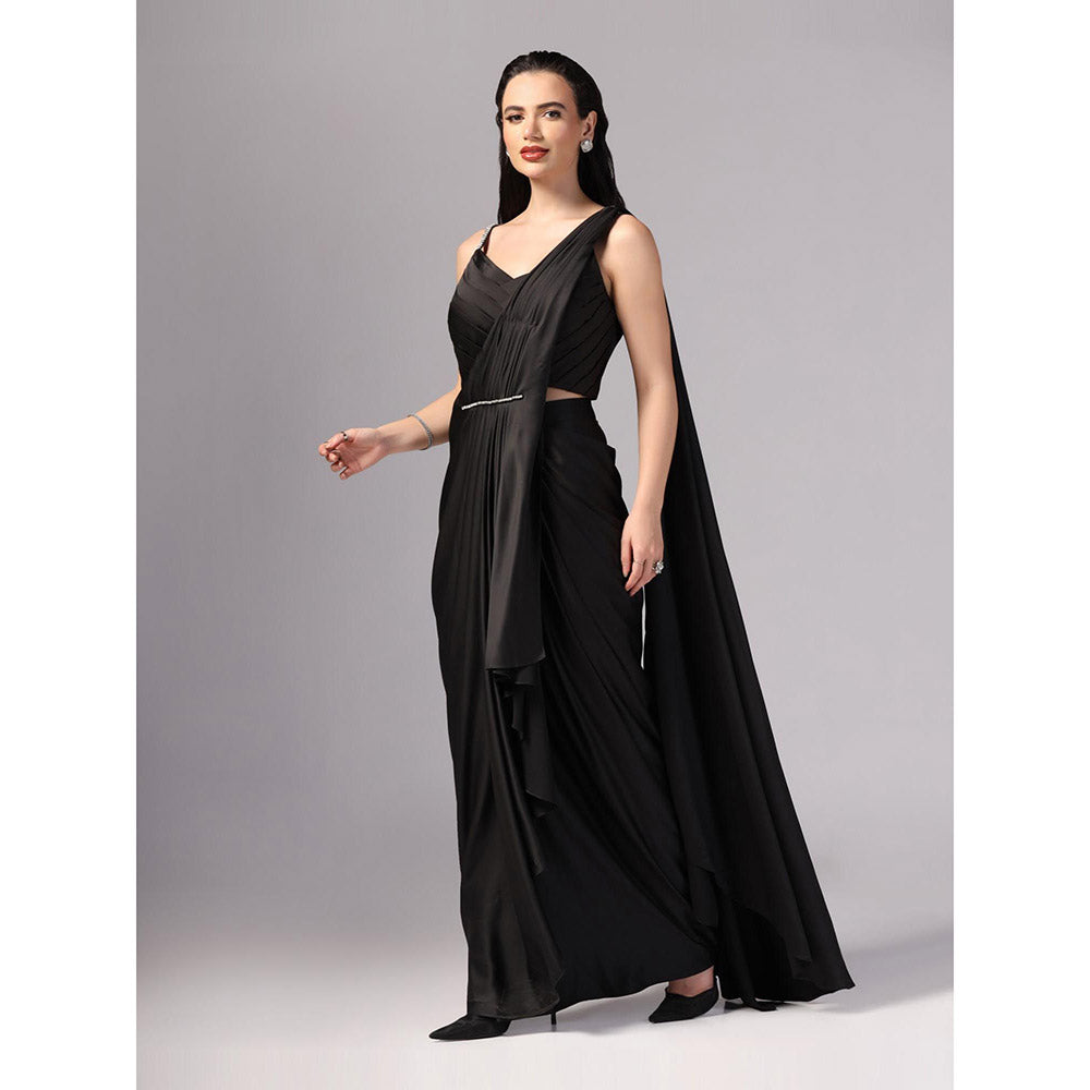 Sunanta Madaan Black Indo Western Pre-Draped Saree with Stitched Blouse