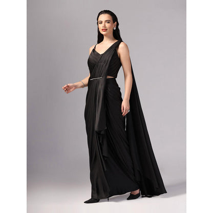 Sunanta Madaan Black Indo Western Pre-Draped Saree with Stitched Blouse
