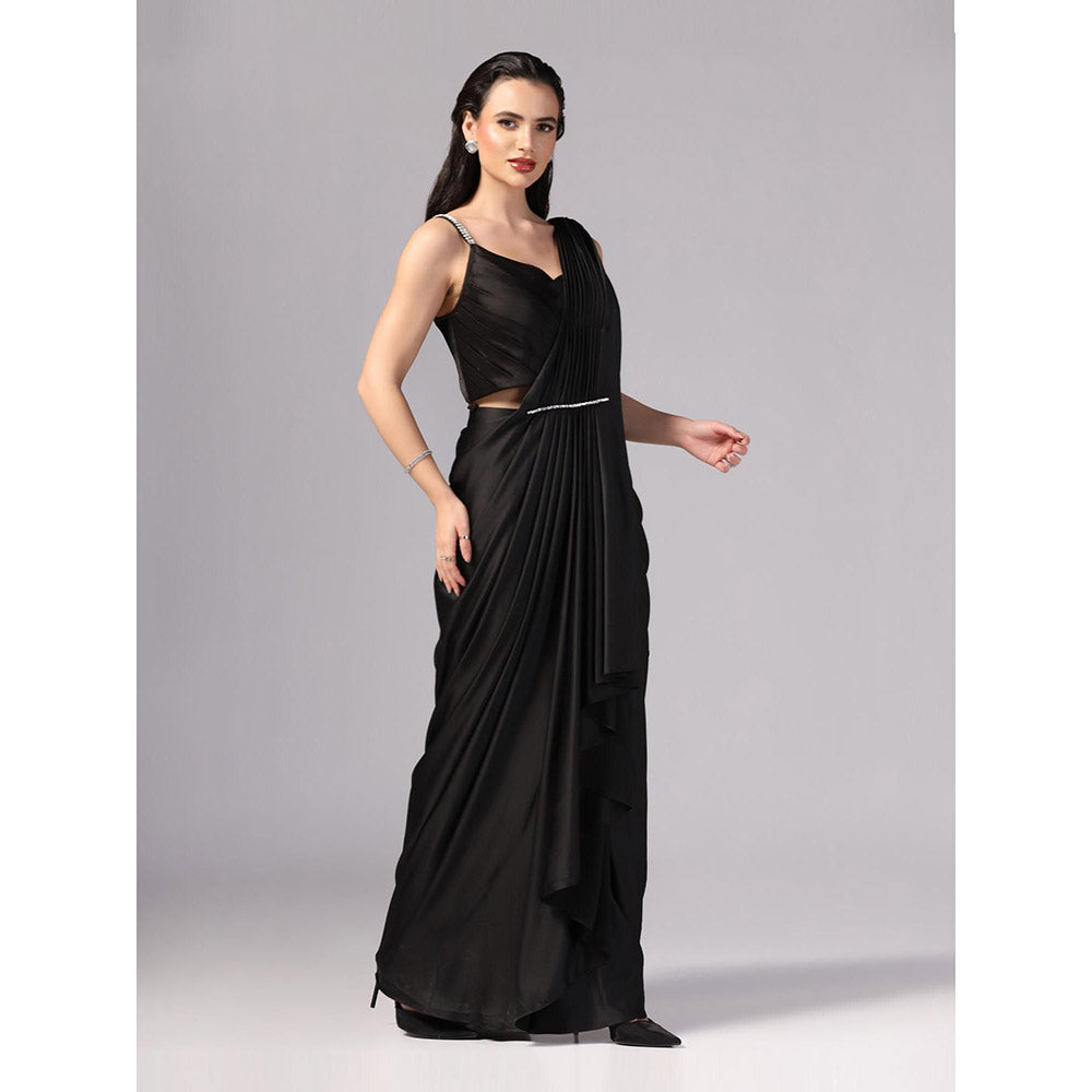 Sunanta Madaan Black Indo Western Pre-Draped Saree with Stitched Blouse