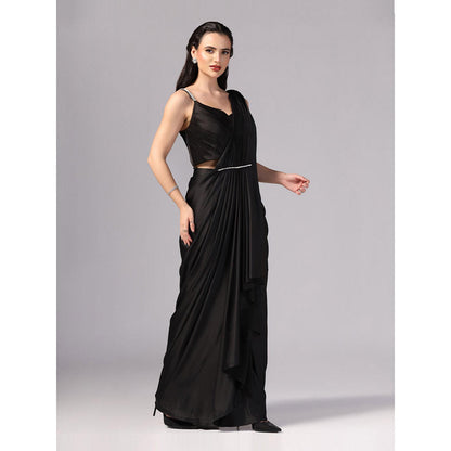 Sunanta Madaan Black Indo Western Pre-Draped Saree with Stitched Blouse