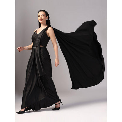 Sunanta Madaan Black Indo Western Pre-Draped Saree with Stitched Blouse