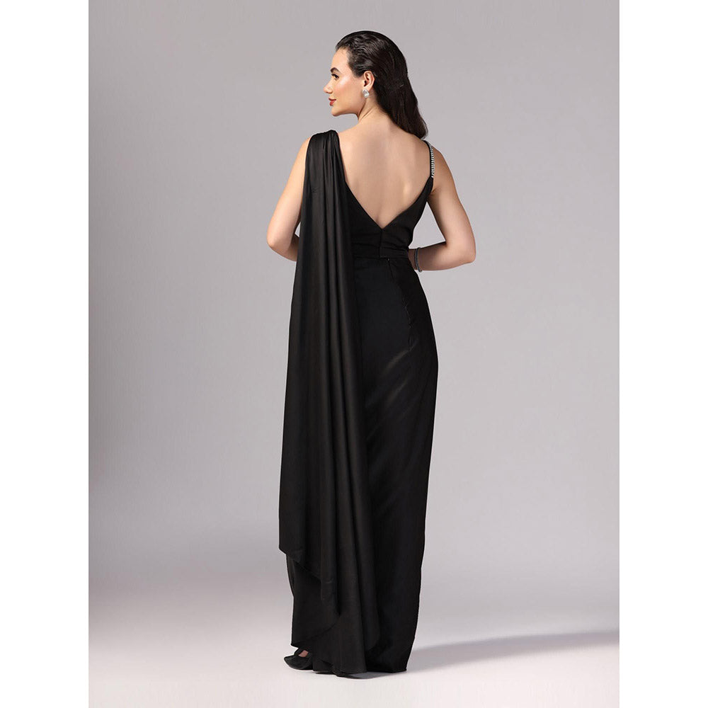 Sunanta Madaan Black Indo Western Pre-Draped Saree with Stitched Blouse