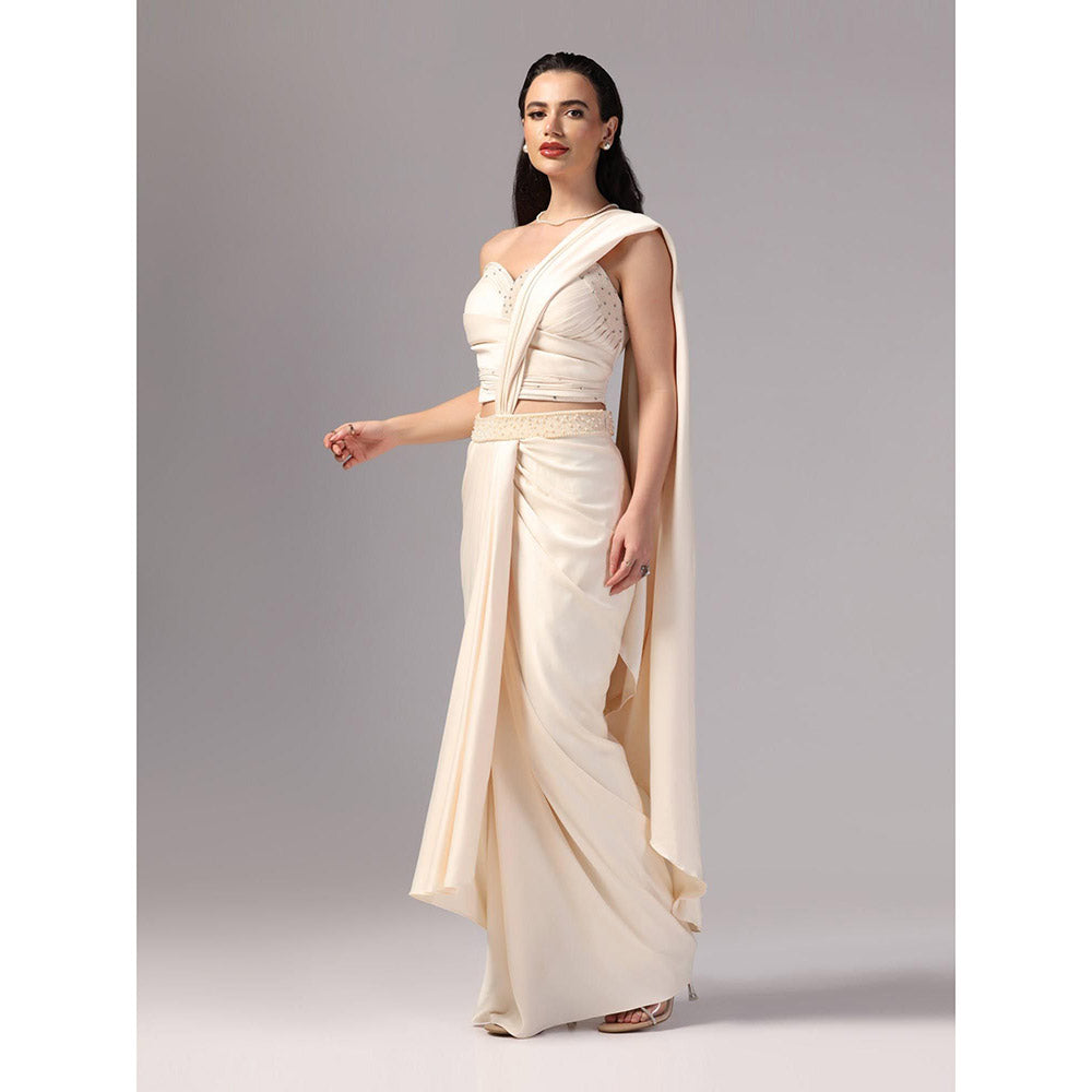 Sunanta Madaan Ivory Indo Western Pre-Draped Saree with Stitched Blouse