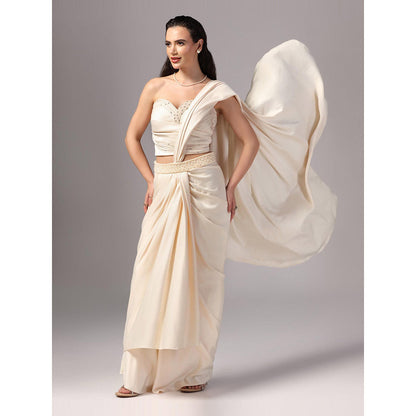 Sunanta Madaan Ivory Indo Western Pre-Draped Saree with Stitched Blouse