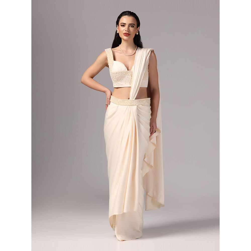 Sunanta Madaan Ivory Indo Western Pre-Draped Saree with Stitched Blouse