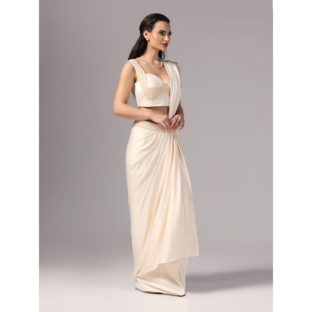 Sunanta Madaan Ivory Indo Western Pre-Draped Saree with Stitched Blouse