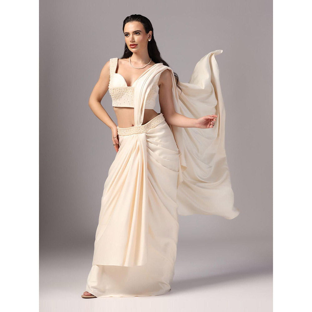 Sunanta Madaan Ivory Indo Western Pre-Draped Saree with Stitched Blouse