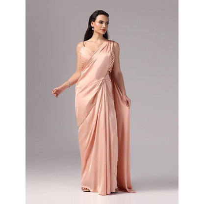 Sunanta Madaan Peach Indo Western Pre-Draped Saree with Stitched Blouse