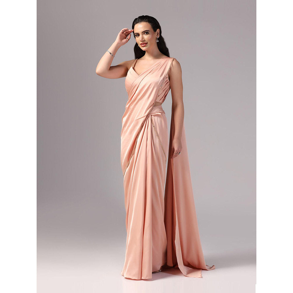 Sunanta Madaan Peach Indo Western Pre-Draped Saree with Stitched Blouse