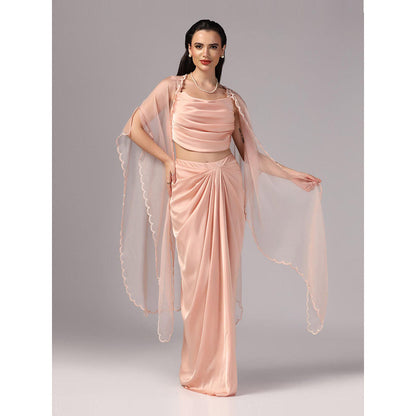 Sunanta Madaan Peach Colour Skirt with Crop Top and Cape (Set of 3)