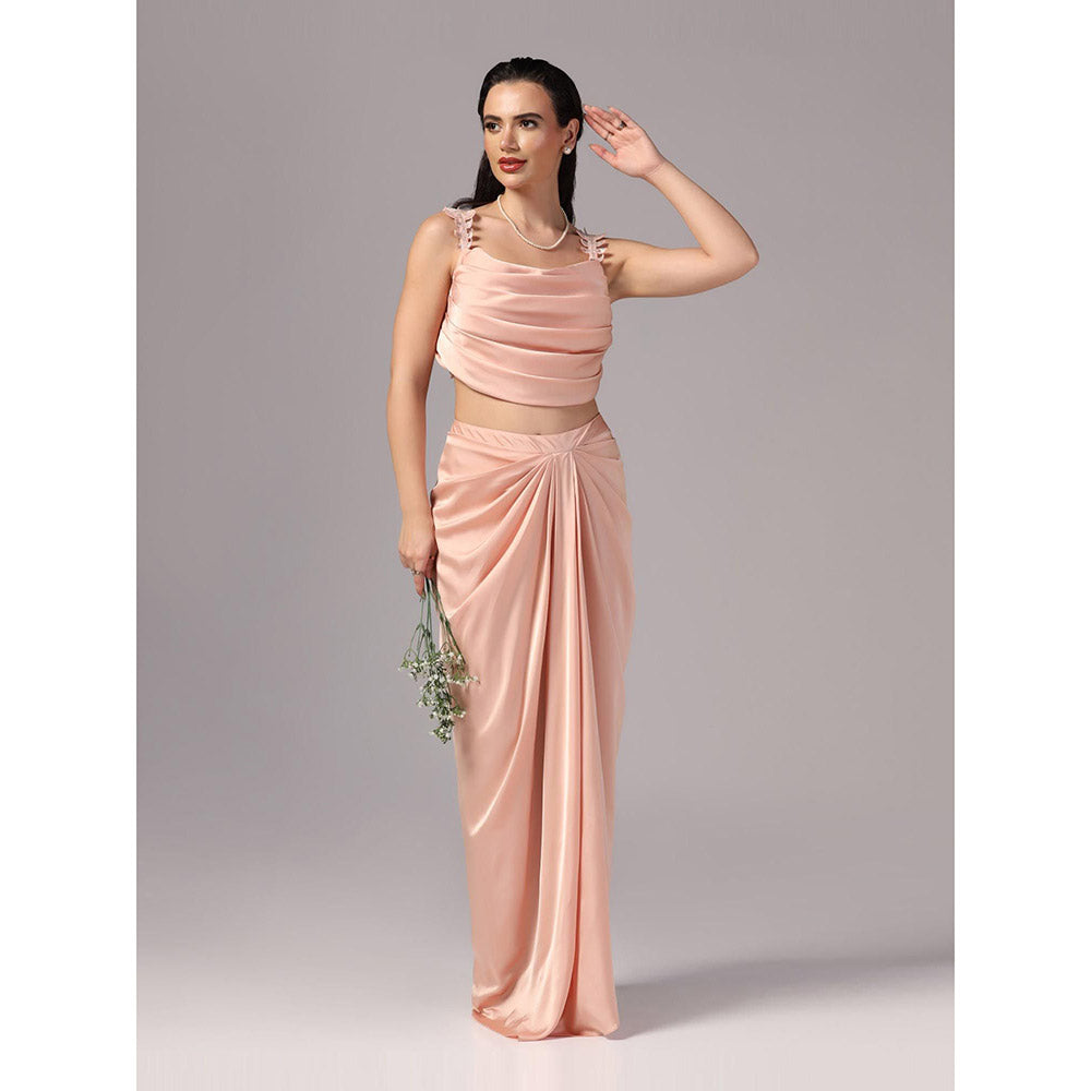 Sunanta Madaan Peach Colour Skirt with Crop Top and Cape (Set of 3)