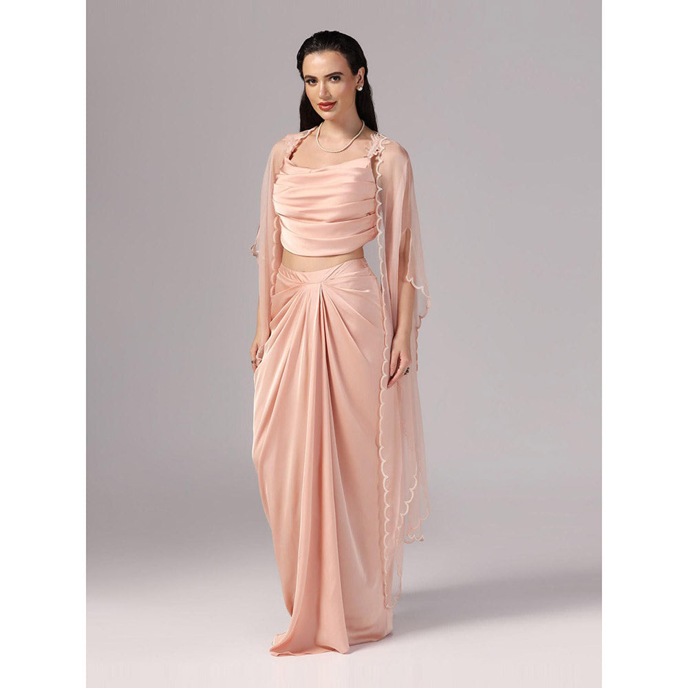 Sunanta Madaan Peach Colour Skirt with Crop Top and Cape (Set of 3)