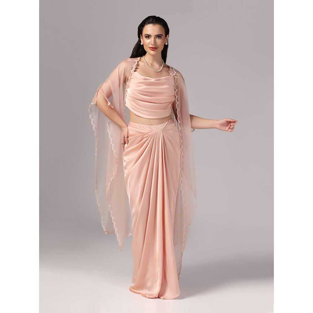 Sunanta Madaan Peach Colour Skirt with Crop Top and Cape (Set of 3)
