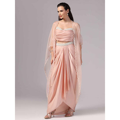 Sunanta Madaan Peach Indo Western Skirt with Crop Top and Cape (Set of 3)