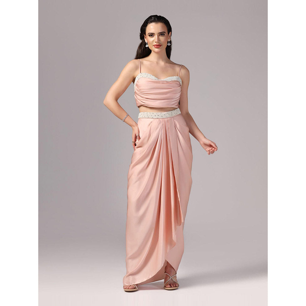 Sunanta Madaan Peach Indo Western Skirt with Crop Top and Cape (Set of 3)