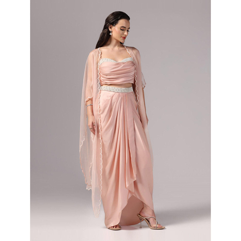 Sunanta Madaan Peach Indo Western Skirt with Crop Top and Cape (Set of 3)