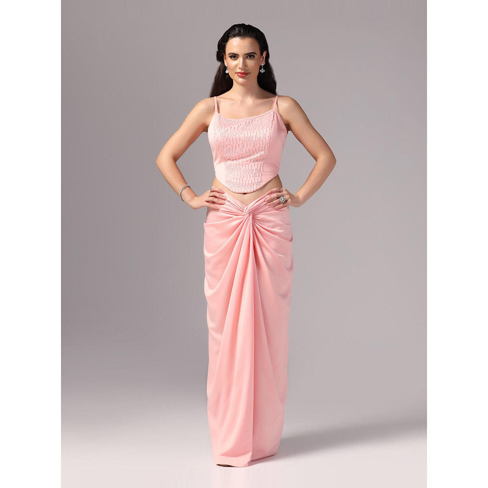 Sunanta Madaan Pink Indo Western Skirt with Crop Top and Cape (Set of 3)
