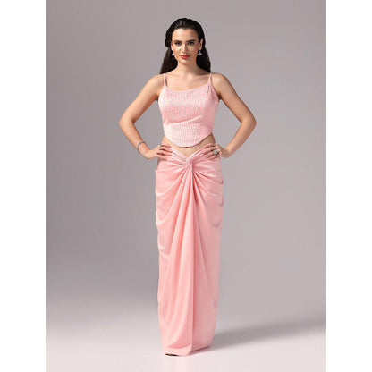 Sunanta Madaan Pink Indo Western Skirt with Crop Top and Cape (Set of 3)