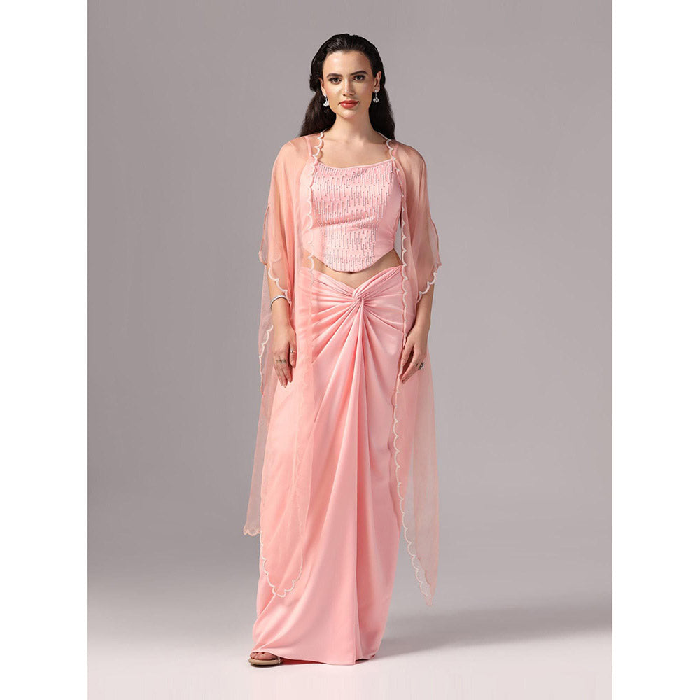 Sunanta Madaan Pink Indo Western Skirt with Crop Top and Cape (Set of 3)