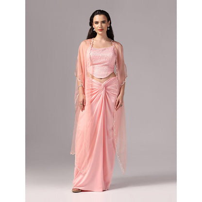 Sunanta Madaan Pink Indo Western Skirt with Crop Top and Cape (Set of 3)