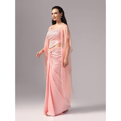 Sunanta Madaan Pink Indo Western Skirt with Crop Top and Cape (Set of 3)