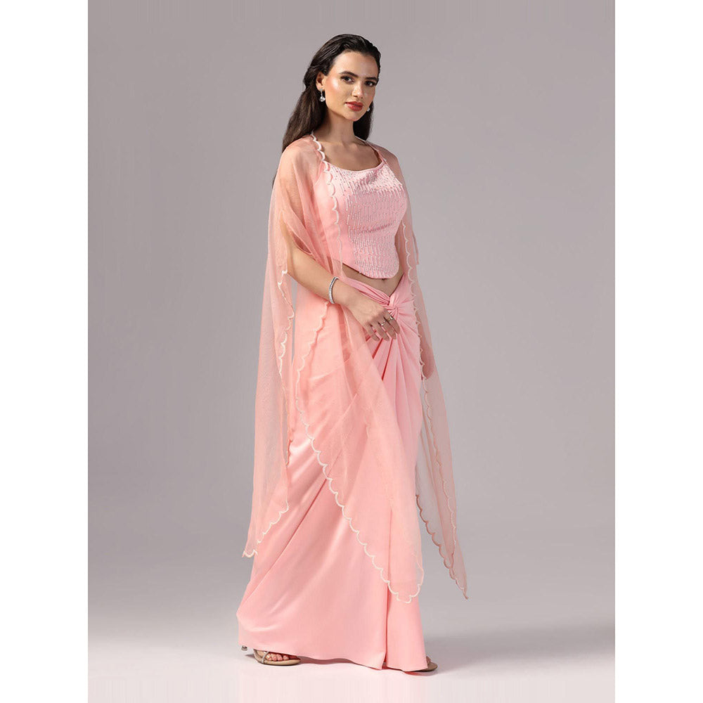 Sunanta Madaan Pink Indo Western Skirt with Crop Top and Cape (Set of 3)