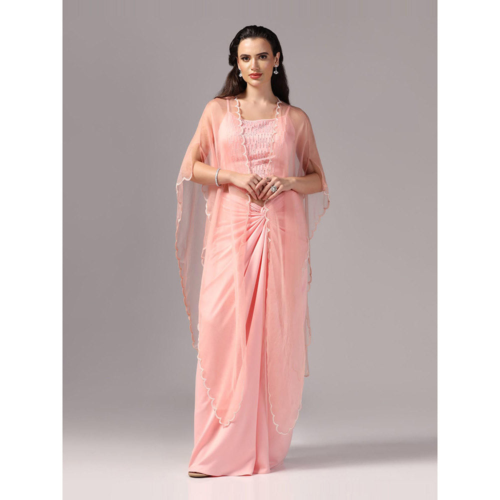 Sunanta Madaan Pink Indo Western Skirt with Crop Top and Cape (Set of 3)