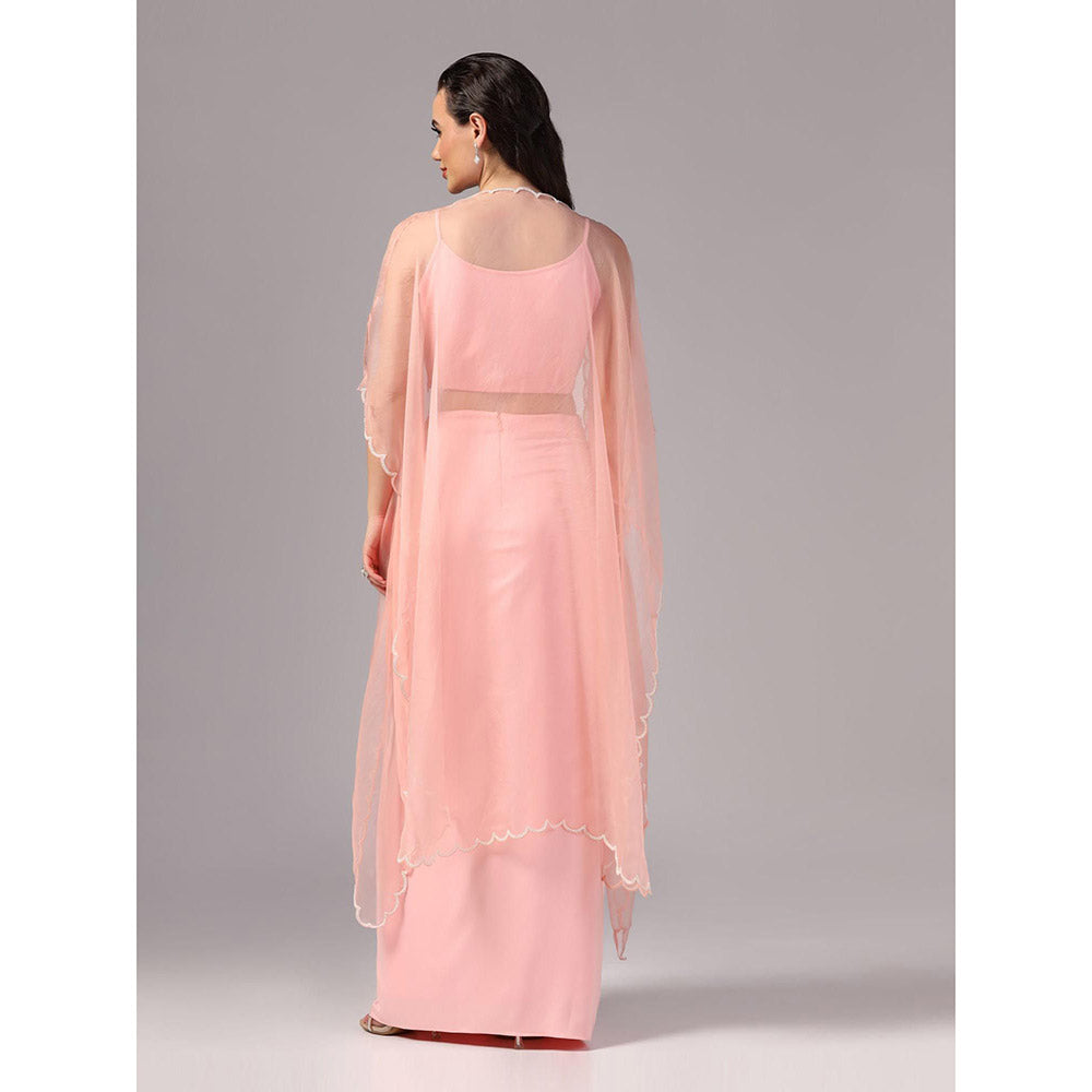 Sunanta Madaan Pink Indo Western Skirt with Crop Top and Cape (Set of 3)
