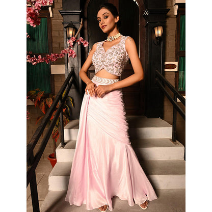 Sunanta Madaan Pink Colour Indo Western Skirt with Crop Top (Set of 2)