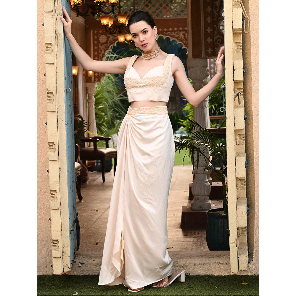 Sunanta Madaan Beige Indo Western Skirt with Crop Top (Set of 2)
