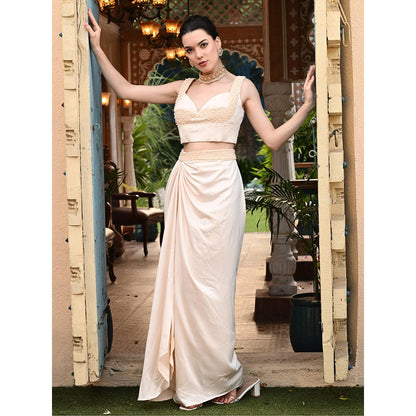 Sunanta Madaan Beige Indo Western Skirt with Crop Top (Set of 2)