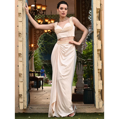 Sunanta Madaan Beige Indo Western Skirt with Crop Top (Set of 2)