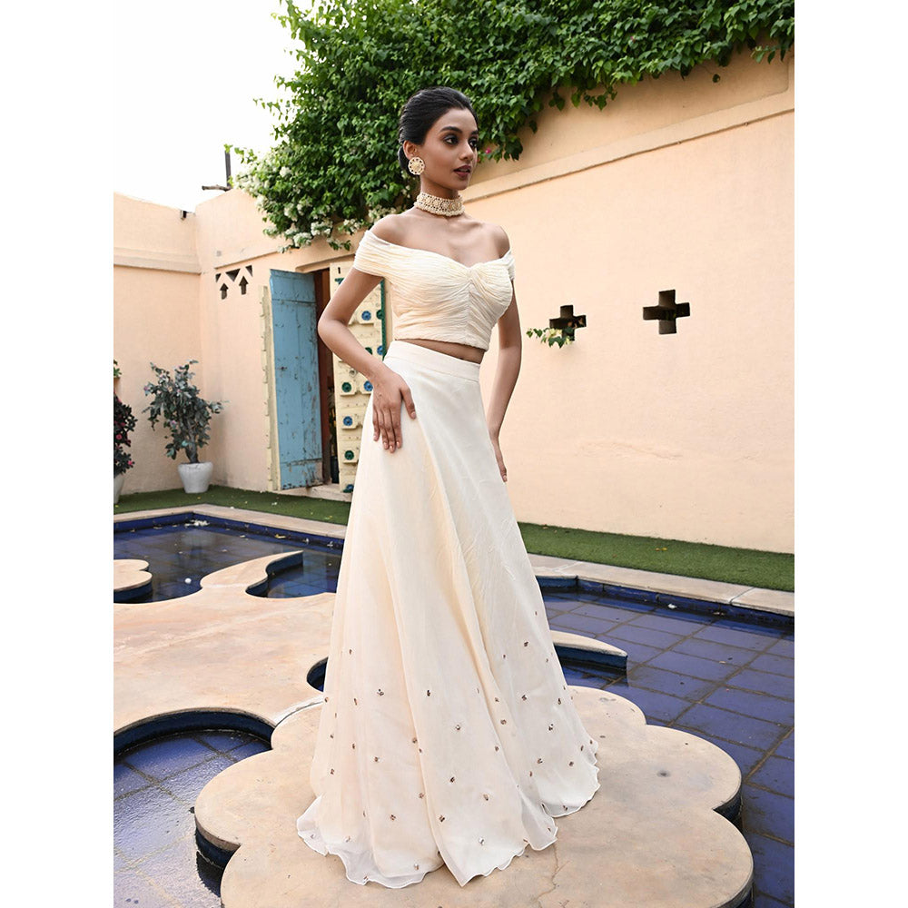 Sunanta Madaan Ivory Lehenga with Crop Top (Set of 2)