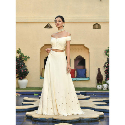 Sunanta Madaan Ivory Lehenga with Crop Top (Set of 2)