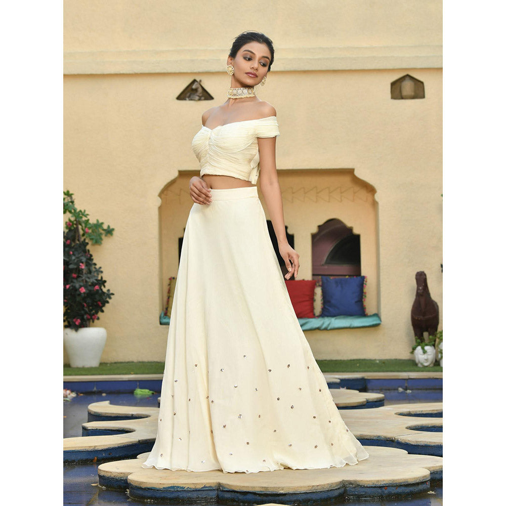 Sunanta Madaan Ivory Lehenga with Crop Top (Set of 2)