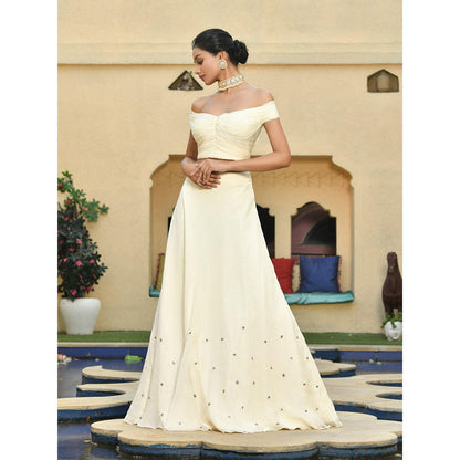 Sunanta Madaan Ivory Lehenga with Crop Top (Set of 2)