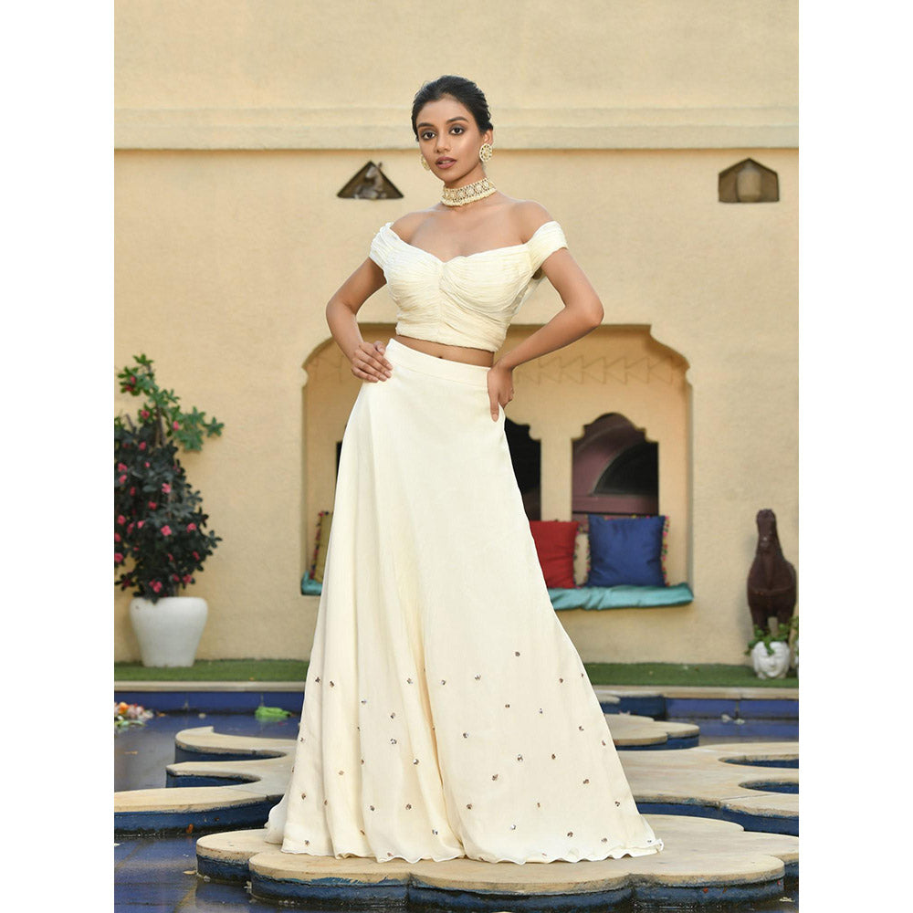Sunanta Madaan Ivory Lehenga with Crop Top (Set of 2)