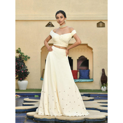 Sunanta Madaan Ivory Lehenga with Crop Top (Set of 2)